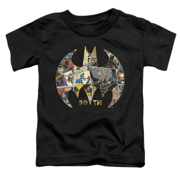 Black toddler t-shirt with Dc Batman 80Th Shield graphic