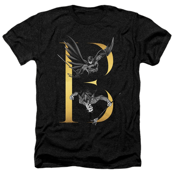 Charcoal men's heather t-shirt with DC Batman B graphic