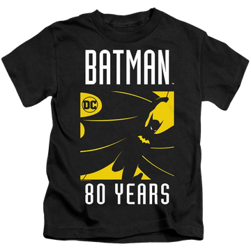 Black kid's t-shirt for ages 4 to 7 with Dc Batman Silhouette graphic