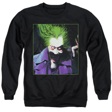 Black men's crewneck sweatshirt with Arkham Asylum Joker graphic