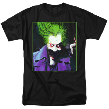 Black men's regular fit t-shirt with Arkham Asylum Joker graphic