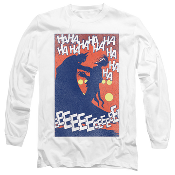 White men's long sleeve t-shirt with Joker Punchline graphic