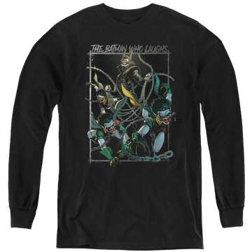 Black youth long sleeve t-shirt with Joker Batman Who Laughs graphic