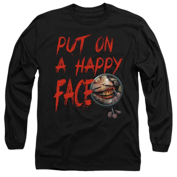 Black men's long sleeve t-shirt with Joker Happy Face graphic