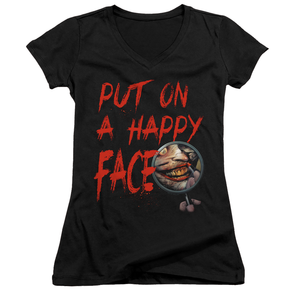 Joker, The Happy Face - Juniors V-Neck T-Shirt Juniors V-Neck T-Shirt Joker