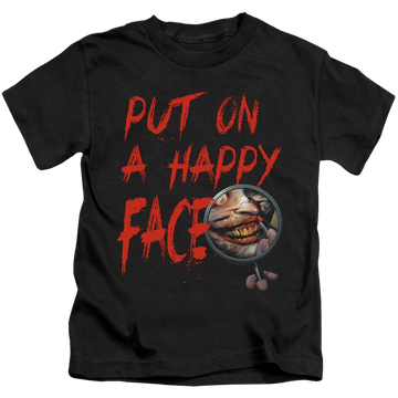 Black kid's t-shirt for ages 4 to 7 with Joker Happy Face graphic