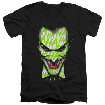 Black men's v-neck t-shirt with Joker Ha Smile graphic