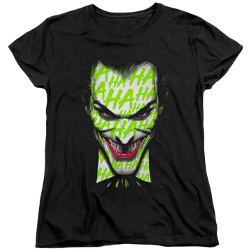 Black women's t-shirt with Joker Ha Smile graphic