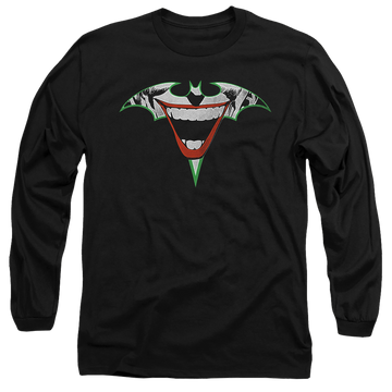 Black men's long sleeve t-shirt with Joker Bat Logo graphic