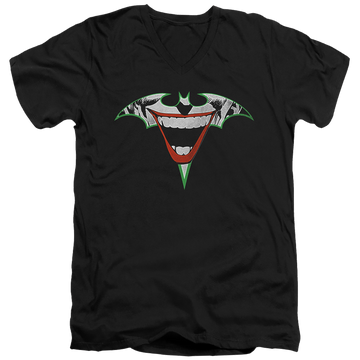 Black men's v-neck t-shirt with Joker Bat Logo graphic