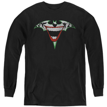 Black youth long sleeve t-shirt with Joker Bat Logo graphic