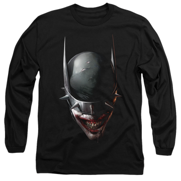 Black men's long sleeve t-shirt with Joker Batman Who Laughs Head graphic