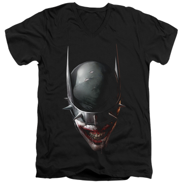 Black men's v-neck t-shirt with Joker Batman Who Laughs Head graphic