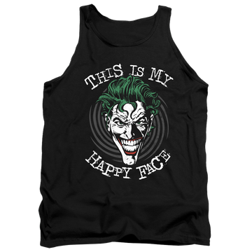 Black men's tank with Joker Maniacal Spiral graphic