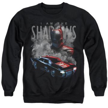 Black men's crewneck sweatshirt with The Batman (2022) Batman And Batmobile graphic