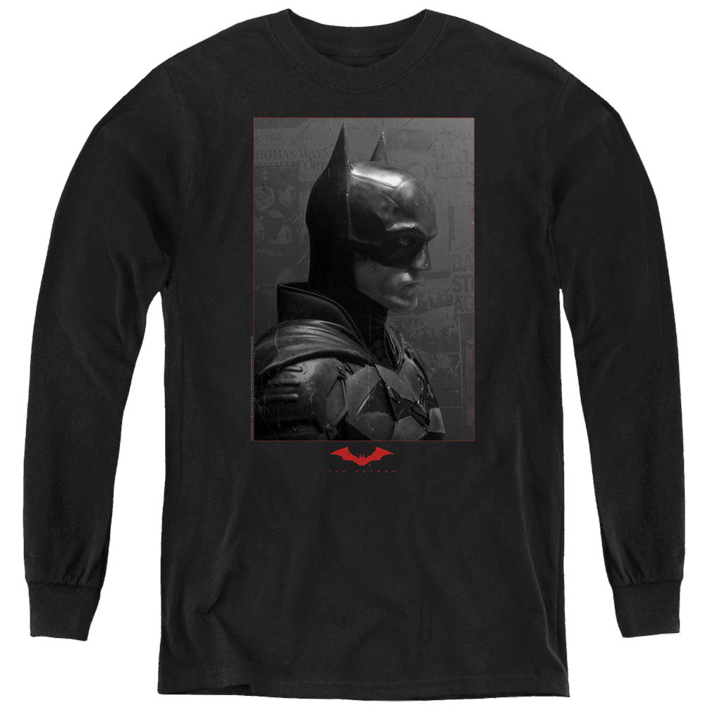 The Batman (2022) Worn Portrait - Youth Long Sleeve T-Shirt Youth Long Sleeve T-Shirt Batman