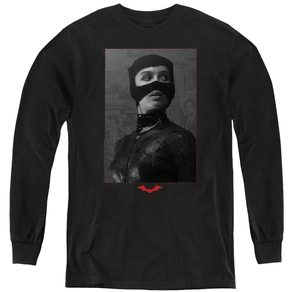 The Batman (2022) Catwoman Worn Portrait - Youth Long Sleeve T-Shirt Youth Long Sleeve T-Shirt Batman