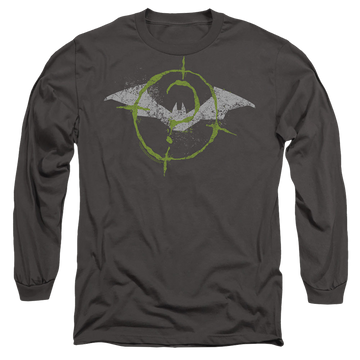 Charcoal men's long sleeve t-shirt with The Batman (2022) Scribbles Bat Logo graphic