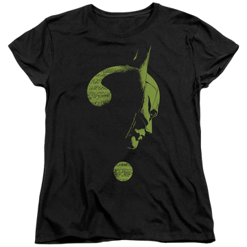 Black women's t-shirt with The Batman (2022) Question Mark graphic