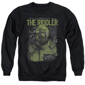 Black men's crewneck sweatshirt with The Batman (2022) Riddler Illustration graphic