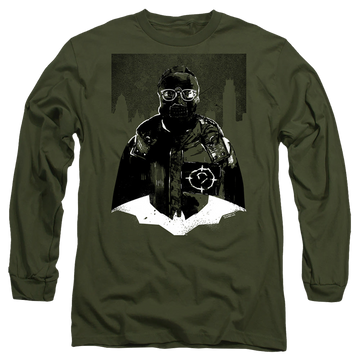 Military green men's long sleeve t-shirt with The Batman (2022) Noir Riddler graphic