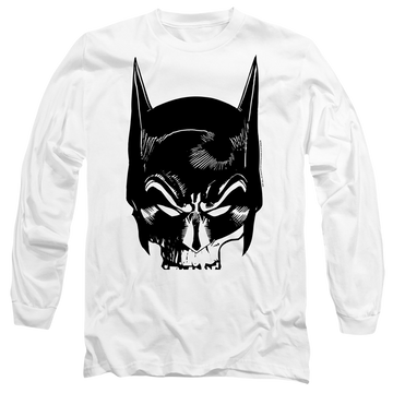 White men's long sleeve t-shirt with The Batman (2022) Skull On White graphic