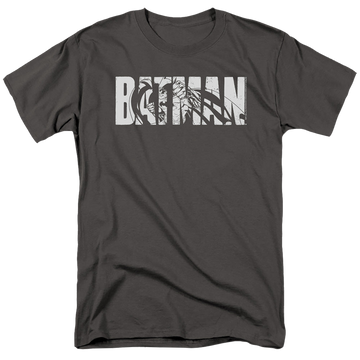 Charcoal men's regular fit t-shirt with The Batman (2022) Text On Gray graphic
