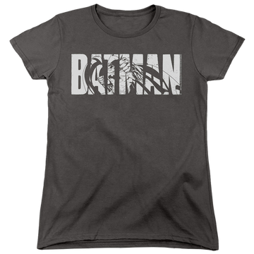 Charcoal women's t-shirt with The Batman (2022) Text On Gray graphic