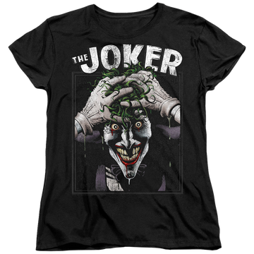 Black women's t-shirt with The Batman (2022) Crazed Joker graphic