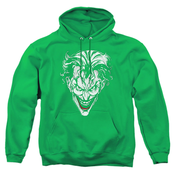 Kelly green pullover hoodie with The Batman (2022) Joker Red On Green graphic