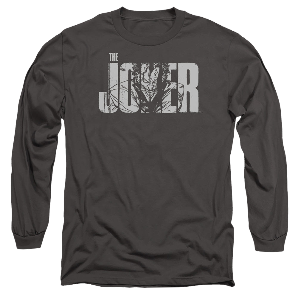 The Batman (2022) Joker Text On Gray - Men's Long Sleeve T-Shirt Men's Long Sleeve T-Shirt Batman