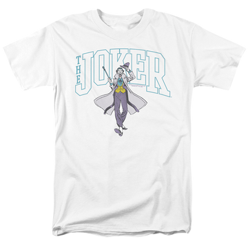 White men's regular fit t-shirt with The Batman (2022) Joker Varsity On White graphic