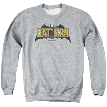 Athletic heather men's crewneck sweatshirt with The Batman (2022) Vintage Bat Logo On Gray graphic