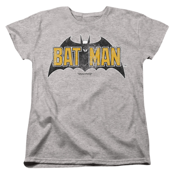 Athletic heather women's t-shirt with The Batman (2022) Vintage Bat Logo On Gray graphic