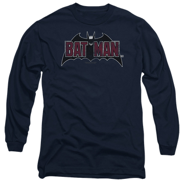 Navy men's long sleeve t-shirt with The Batman (2022) Vintage Bat Logo On Navy graphic