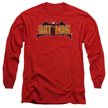 Red men's long sleeve t-shirt with The Batman (2022) Vintage Bat Logo On Red graphic