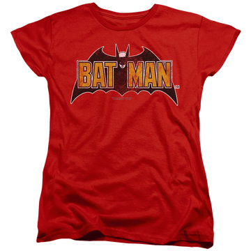 Red women's t-shirt with The Batman (2022) Vintage Bat Logo On Red graphic