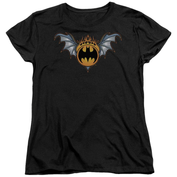 Black women's t-shirt with Batman Bat Wings Logo graphic