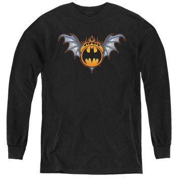 Black youth long sleeve t-shirt with Dc Batman Bat Wings Logo graphic