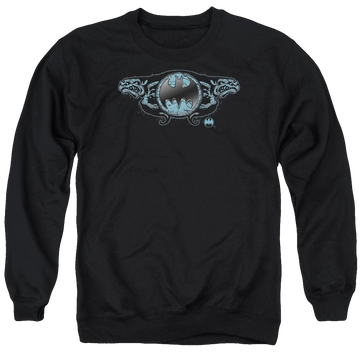 Black men's crewneck sweatshirt with Batman Two Gargoyles Logo graphic