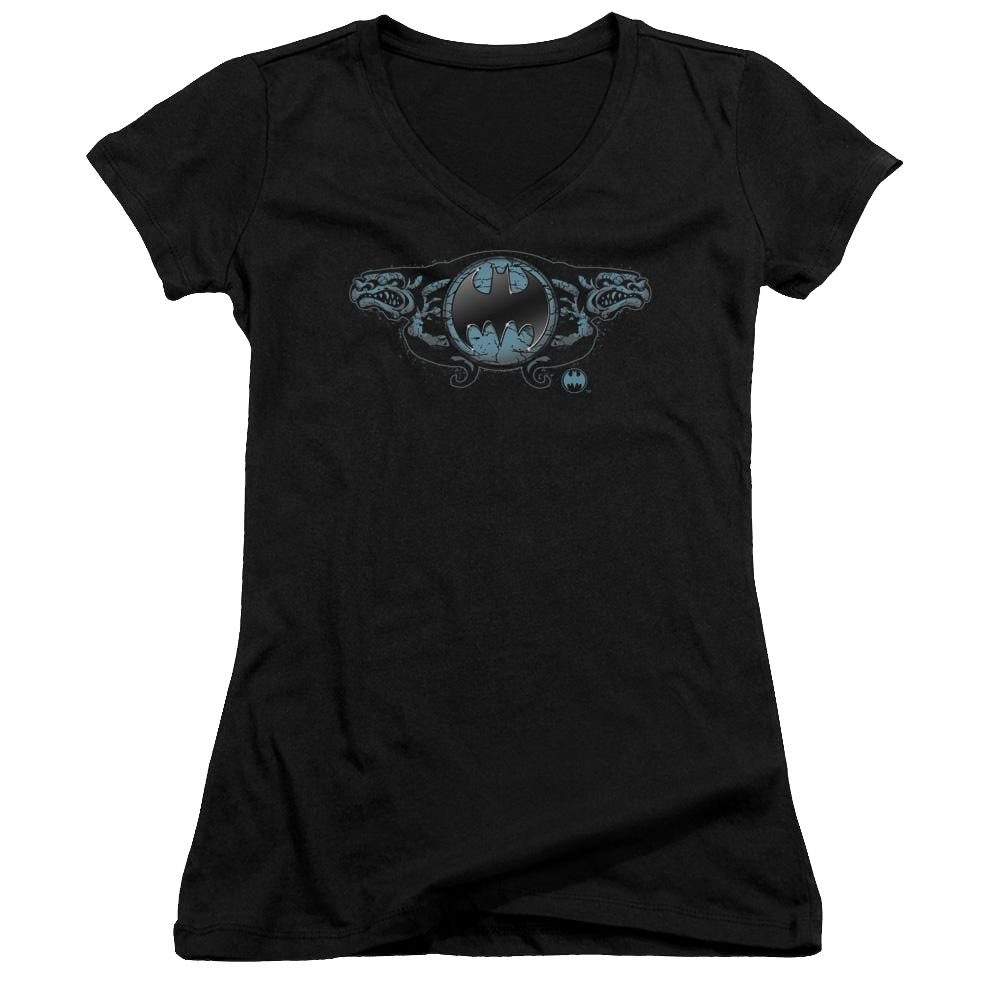 Batman Two Gargoyles Logo - Juniors V-Neck T-Shirt Juniors V-Neck T-Shirt Batman