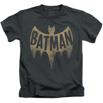 Charcoal kid's t-shirt for ages 4 to 7 with Batman Classic TV Series Vintage Logo graphic