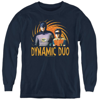 Navy youth long sleeve t-shirt with Batman Classic Tv Series Dynamic graphic