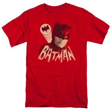 Red men's regular fit t-shirt with Batman Classic TV Series Bat Signal graphic