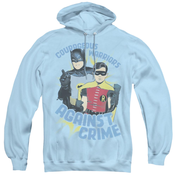 Light blue pullover hoodie with Batman Classic Tv Series Courageous Warriors graphic