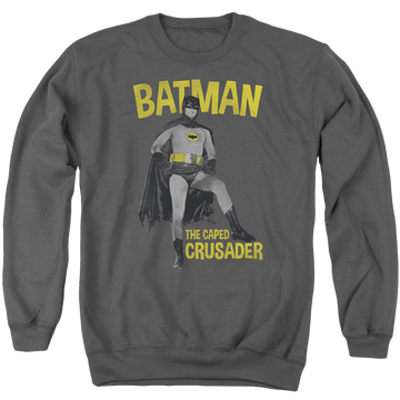 Charcoal men's crewneck sweatshirt with Batman Classic TV Series Caped Crusader graphic