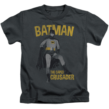 Charcoal kid's t-shirt for ages 4 to 7 with Batman Classic TV Series Caped Crusader graphic