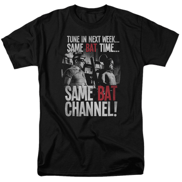 Black men's regular fit t-shirt with Batman Classic TV Series Bat Channel graphic