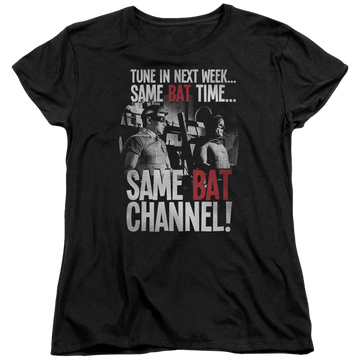Black women's t-shirt with Batman Classic TV Series Bat Channel graphic