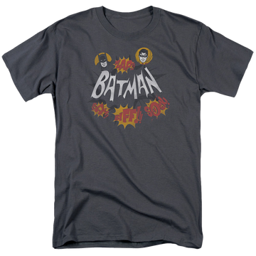 Charcoal men's regular fit t-shirt with Batman Classic TV Series Sound Effects graphic
